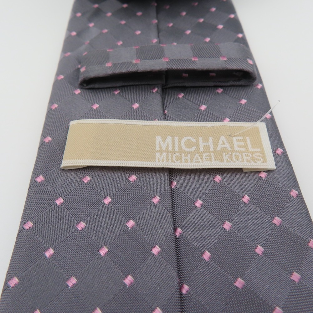 Michael Kors Tie Silk Gray Pink Polka Dot 3" Wide 57" Long Thin - Picture 5 of 7